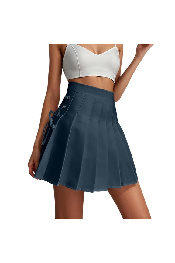 Empire Waist Pleated Mini Skirt Athletic Cheer School Skort Navy L