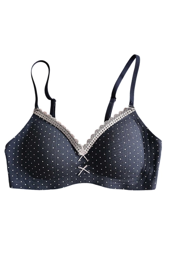 Floral Lace Demi Bra Push Up Breathable Wireless Bralette Dark Blue M