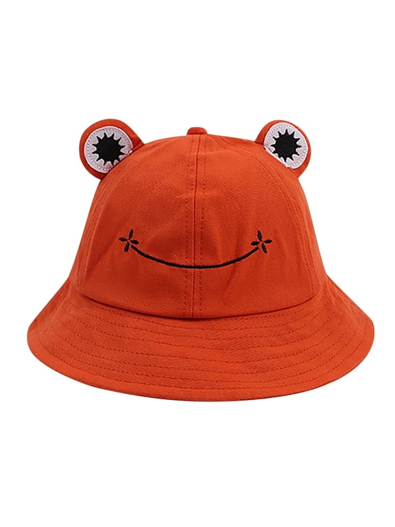 Frog Bucket Hat Embroidered Smile Cotton Wide Brim Sun Cap for Women Girls Beach Fishing
