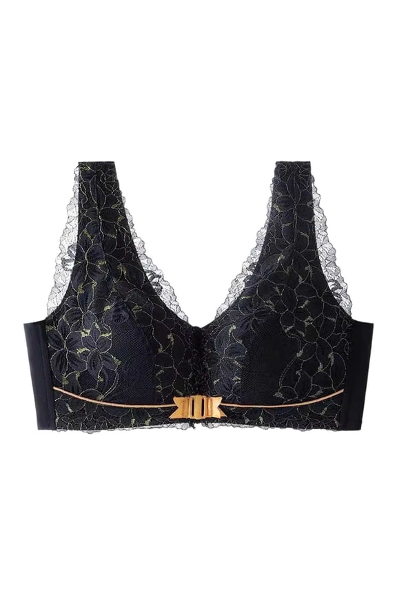 Front Closure Lace Bra Push Up Wireless Side Smoothing Black 34