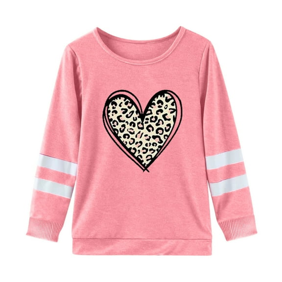 Luvior Girls Heart Print Sweatshirt, Leopard Heart Graphic Varsity Stripe, Soft Comfy, A, Size 3Y