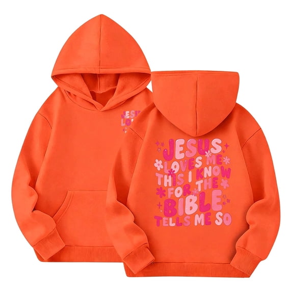Luvior Girls Orange Hooded Sweatshirt Fleece Pullover Hoodie With Kangaroo Pocket Casual Fall Winter