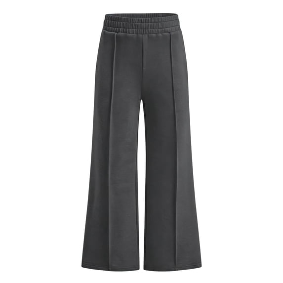 Luvior Girls Wide Leg Sweatpants, Pintuck Seam Elastic Waist, School Ready, Dark Gray, Size 12-13 Years