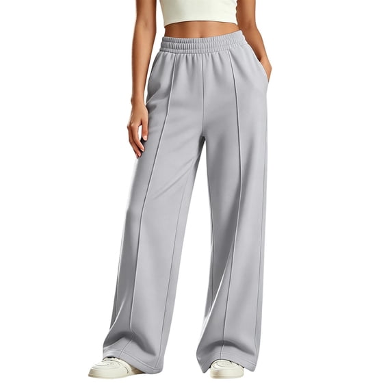Luvior Girls Wide Leg Sweatpants, Pintuck Seam Elastic Waist, School Ready, Grey, Size 8-9 Years