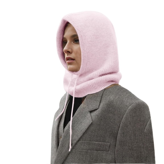Luvior Hooded Scarf Hat for Women Men Knit Balaclava Hood with Drawstring, Winter Warm Ski Cap