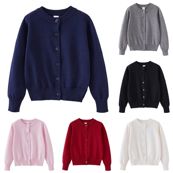 Luvior Kids Girls Cardigan Cotton School Uniforms Sweater 6-12 Years | Long Sleeve, Button Closure, Side Split, Unisex Basic Knit Sweater, , School, Home, Party, Holiday Casual