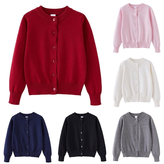 Luvior Kids Girls Cardigan Cotton School Uniforms Sweater 6-12 Years | Long Sleeve, Button Closure, Side Split, Unisex Basic Knit Sweater, , School, Home, Party, Holiday Casual