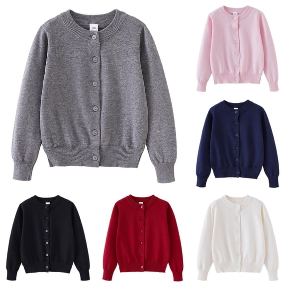 Luvior Kids Girls Cardigan Cotton School Uniforms Sweater 6-12 Years | Long Sleeve, Button Closure, Side Split, Unisex Basic Knit Sweater, , School, Home, Party, Holiday Casual