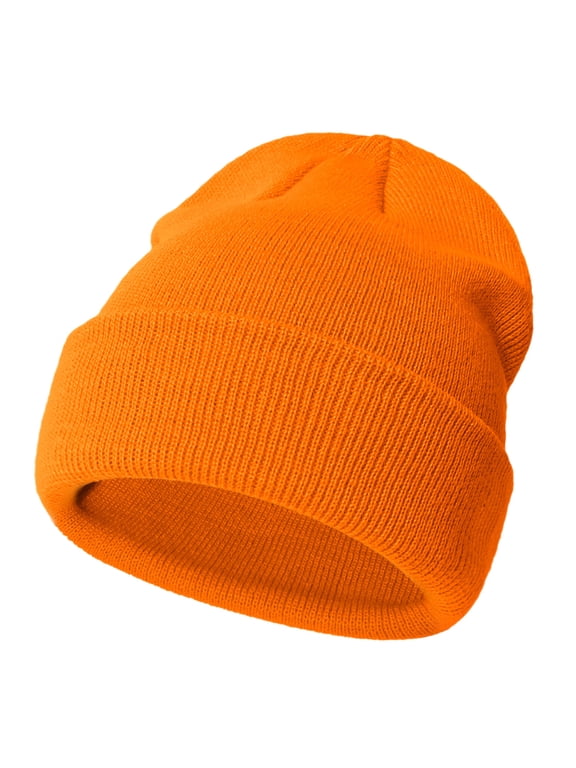 Kids Ribbed Knit Beanie, Winter Hat, New Year, Orange, Size S