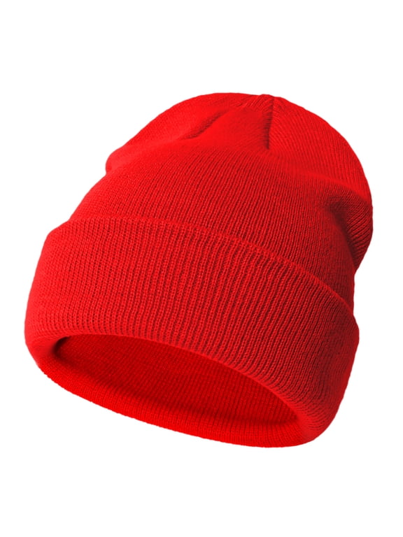 Kids Ribbed Knit Beanie, Winter Hat, New Year, Red, Size S