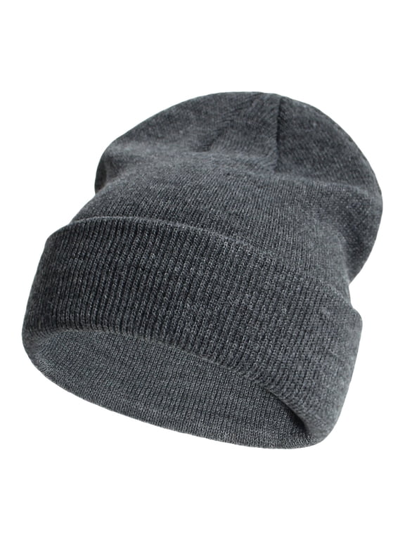 Kids Ribbed Knit Beanie, Warm Winter Hat, Soft Comfy, Dark Gray, Size S