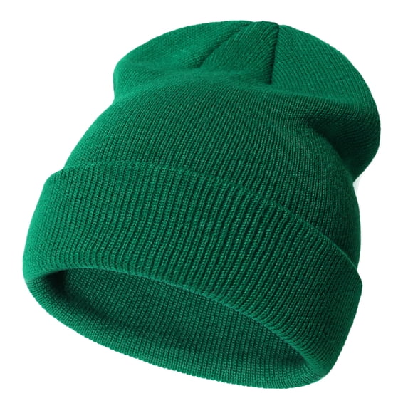 Luvior Kids Ribbed Knit Beanie, Warm Winter Hat, Soft Comfy, Dark Green, Size S