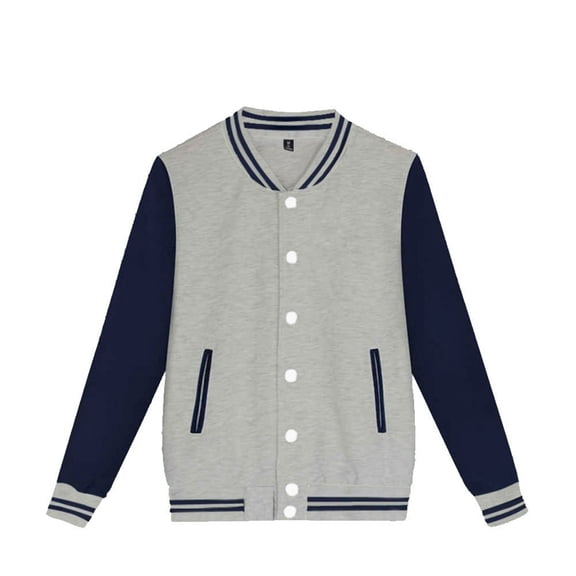 Luvior Kids Varsity Baseball Jacket, Stripe Rib Snap Front, School Ready, Grey, Size 4-5 Years