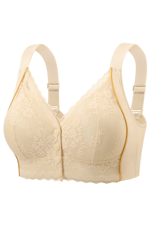 Lace Front Closure Bra Underwire Support Adjustable Straps Everyday Lifting Bralette Beige 46