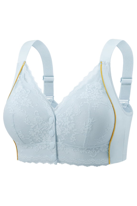 Lace Front Closure Bra Underwire Support Adjustable Straps Everyday Lifting Bralette Blue 46