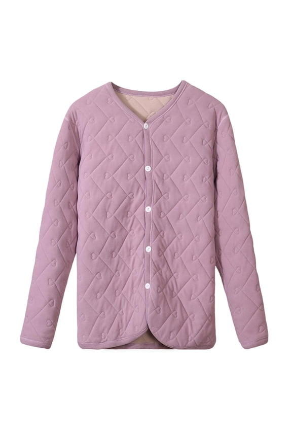 Ladies Oversized Quilted Jacket Lightweight Button Down Soft Coats Warm Padded Solid Color Outerwear