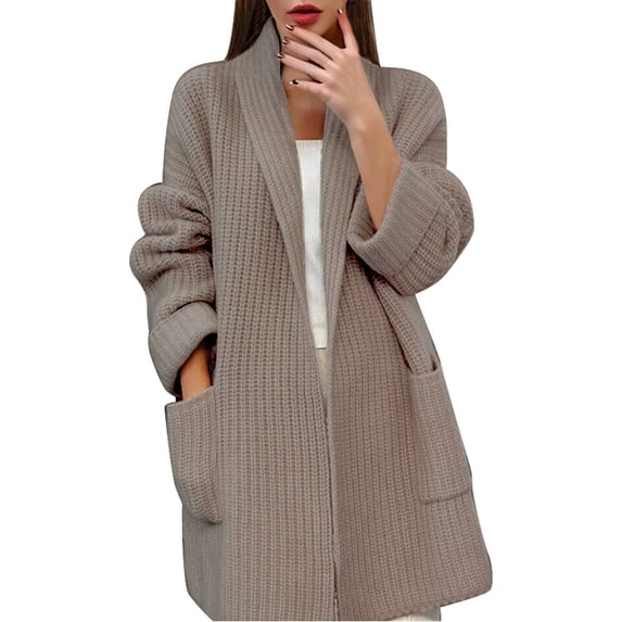 Luvior Long Sleeve Knit Oversized Cardigan Sweaters for Women Loose Lapel Solid Color Thick Cardigan Coats with Pockets