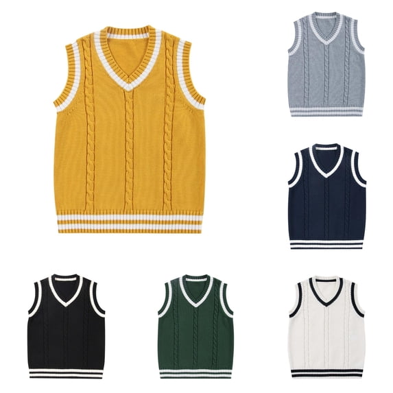 Luvior Men Women Knitted Cotton V-Neck Vest JK Uniform Pullover Sleeveless Sweater School Cardigan