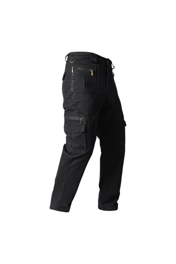 Men's 6-Pocket Cargo Pants Loose Fit Straight Leg Oversized Casual Trousers Black XXXL