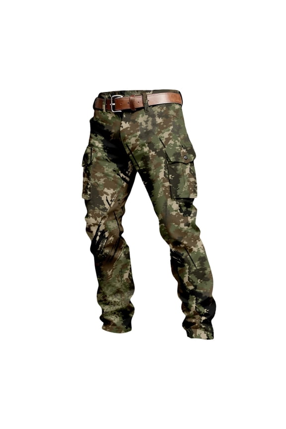 Men's Geometric Print Cargo Pants Slim Fit Retro Workwear Trousers Camouflage XL