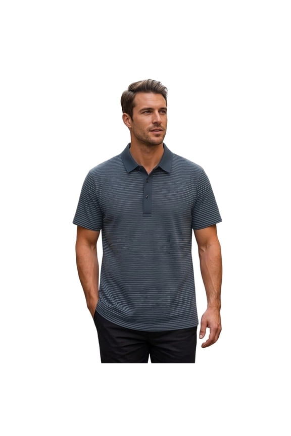 Men's Performance Striped Polo Shirt UPF 50+ Wicking 4-Way Stretch Sport Top Navy XXL