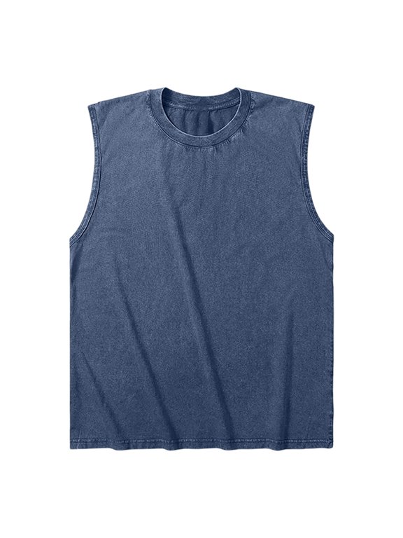 Men’s Summer Linen Blend Washed Sleeveless Vest – Casual Loose Fit Tank Top, Breathable Lightweight Muscle Shirt for Daily Wear Blue XL