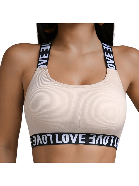 Seamless Back Bralette Stretch Letter Band Wireless Support Beige S