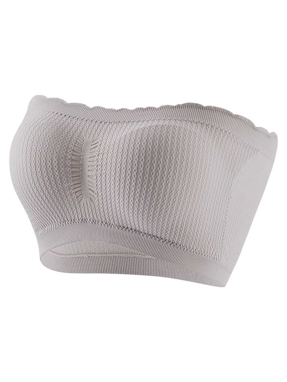 Strappy Bandeau Bikini Top Seamless Wireless Shaped Tubetop with Inner for Summer Wear Light Gray S