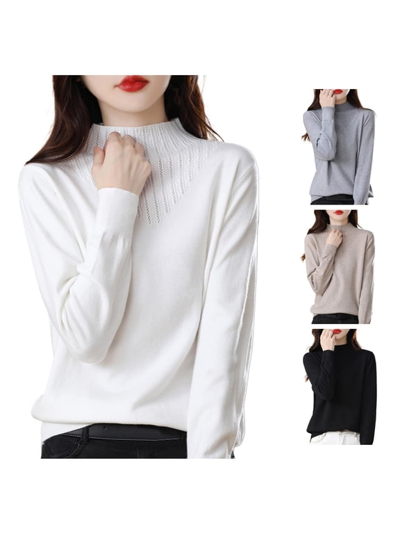 Sweaters for Women Long Sleeve Neck Merino Wool Sweater 2026 Fall Lightweight Soft Knit Pullover Tops