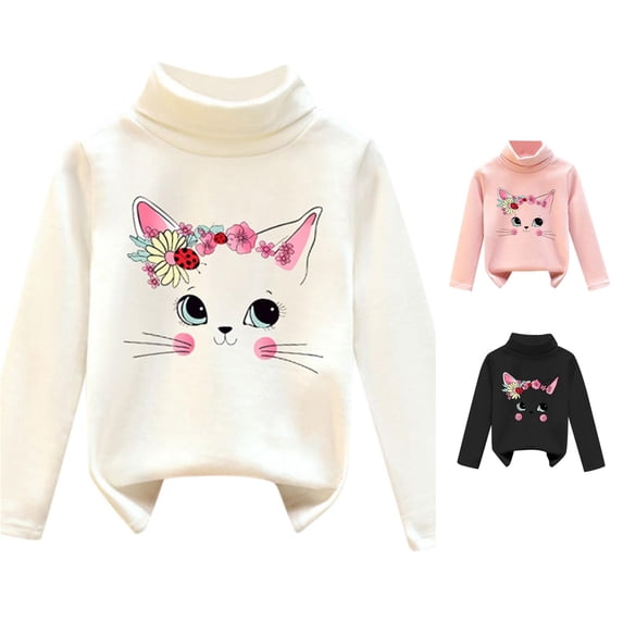 Luvior Toddler Girls Cotton Pullover Long Sleeve Turtleneck Sweater Kids Fall Winter Daily Undetshirt Tops Baby Soft Compy Tops