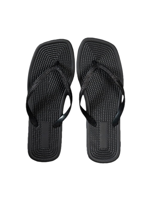 Unisex Men Women Flip Flops Beach Sandals Open Toe Slip On Breathable Footbed Summer Outdoor Daily Home Loungewear Apparel Wear with Wet Dry Steady Footing Outsole Black 38