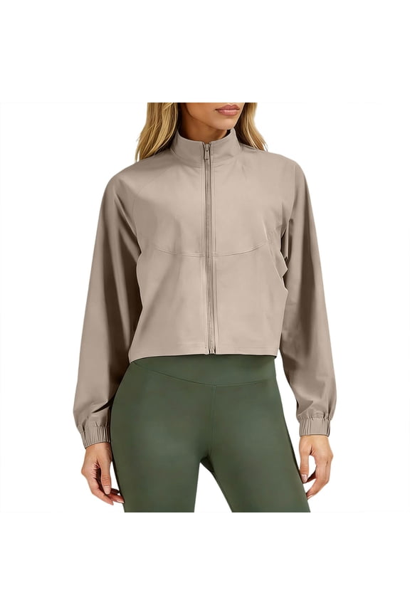 Women Breathable Shield Lightweight Jacket Full Zip Outdoor Loose Fit Top Khaki XL