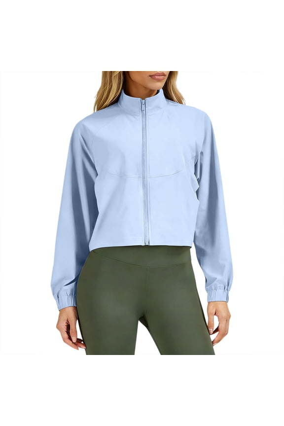 Women Breathable Shield Lightweight Jacket Full Zip Outdoor Loose Fit Top Light Blue XL