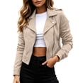 thumbnail image 1 of Luvior Women Casual Zip Up Short Jacket Notched Lapel Lightweight Everyday Coat Beige XXL, 1 of 5