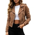 thumbnail image 1 of Luvior Women Casual Zip Up Short Jacket Notched Lapel Lightweight Everyday Coat Khaki XXL, 1 of 4