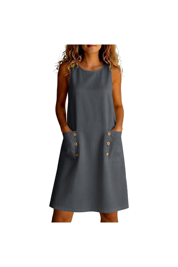 Women Sleeveless Casual Dress V-Neck Lightweight - Blend Summer Everyday Outfit Solid Color Breathable Comfortable Relaxed Fit Effortless Chic Gown GY1 XL