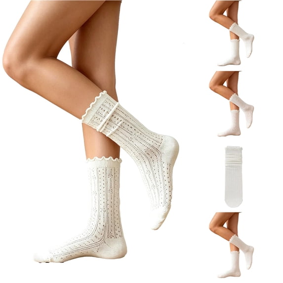 Luvior Women White Lace Ruffles Socks Cottagecore Floral Frilly Sock Thin Cotton Summer Crew Socks -Soft Breathable