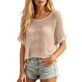 thumbnail image 1 of Luvior Women‘s Boho Crochet Short Sleeve Sweater – Solid Color Knit Tunic with Textured Detail Casual Summer Blouse Beige XXL, 1 of 1