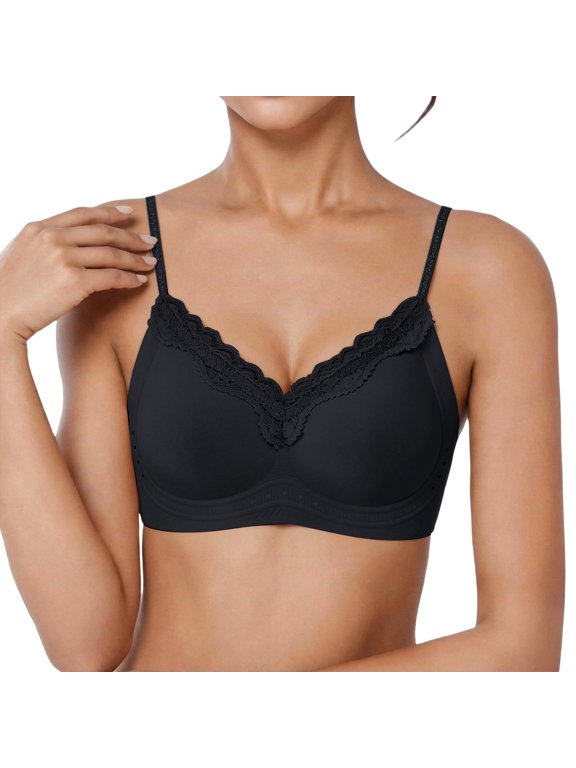 Women’s Camellia Thin Breathable Bra – Cool Shimmer Straps, Soft Support, Seamless, Summer Ice Silk Black XL