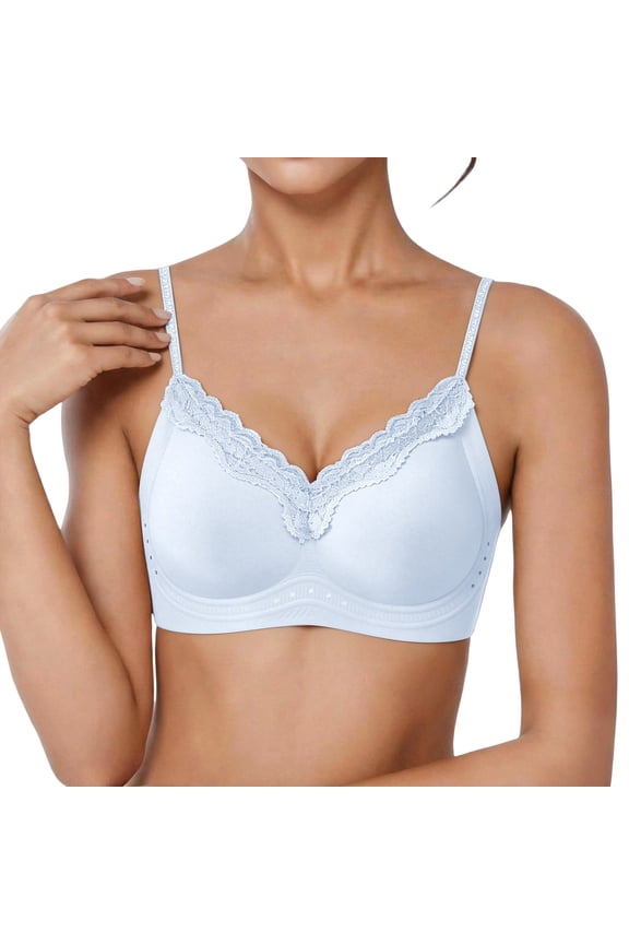 Women’s Camellia Thin Breathable Bra – Cool Shimmer Straps, Soft Support, Seamless, Summer Ice Silk Blue L