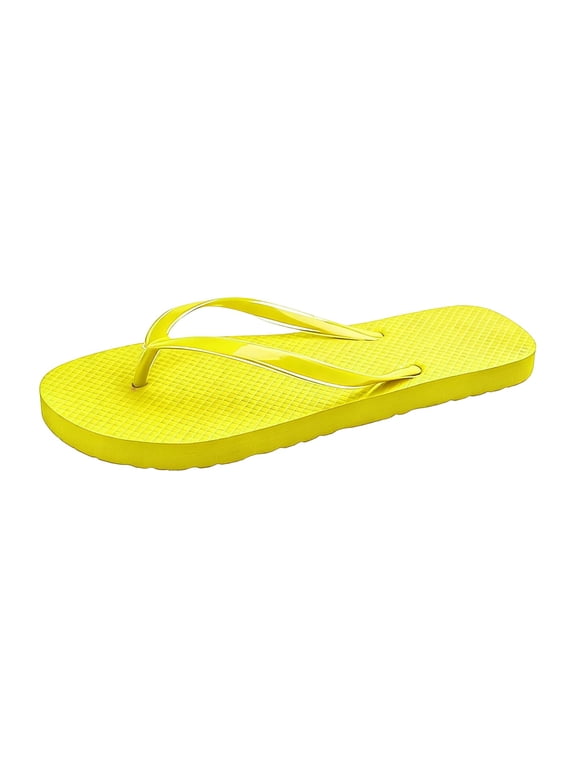 Women's Casual Flat Flip Flops PVC Summer Beach Slip On Fashion Sandals Yellow M