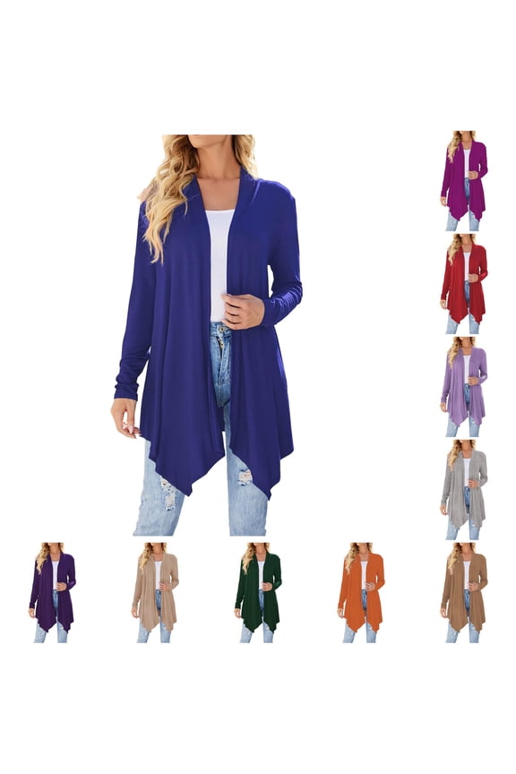 Women's Draped Front Open Cardigan Casual Long Sleeve Lightweight Cardigans Sweaters Duster