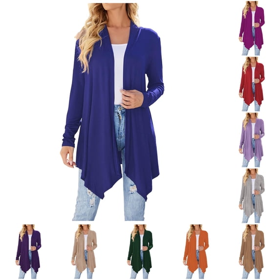 Luvior Women's Draped Front Open Cardigan Casual Long Sleeve Lightweight Cardigans Sweaters Duster