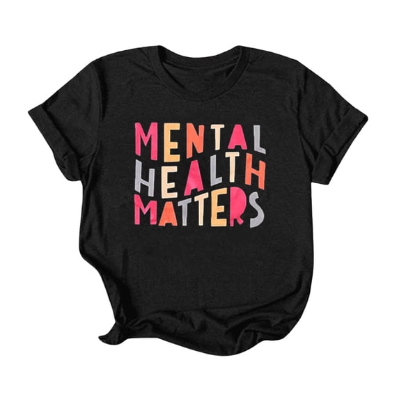 Luvior Women's Empowering Graphic Tee Brain Health Awareness Print Shirt Black XXXL