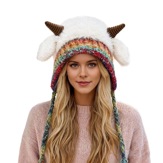 Luvior Women's Trapper Hat with Sheep Horns Lined Ear Flap Cap Winter Warm