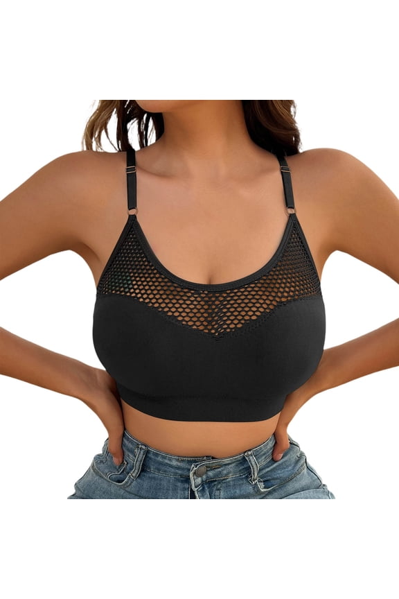 Women’s Fishnet Crop Top – Hollow Out Lace Push Up Bra, Breathable, Multi‑Color, Lounge or Wear Out Black S