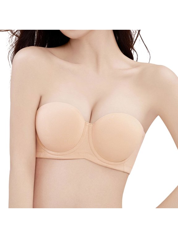 Women‘s Front Closure Strapless Bra – Push Up Wireless Seamless T‑Shirt Bra for Layering Rose Gold20 95C