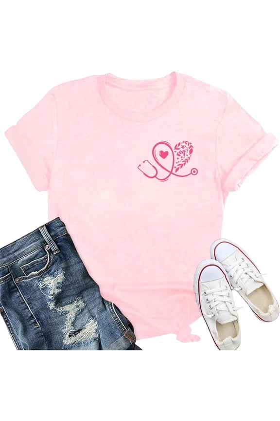 Women's Giraffe Print Short Sleeve T-Shirt Loose Fit Casual Tee Pink3 L