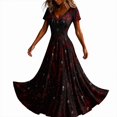 thumbnail image 1 of Luvior Women's Halloween Skeleton Maxi Dress V-Neck Short Sleeve Skull Rose Print Long A-Line Gothic Party Dress, Red, Size L, 1 of 5