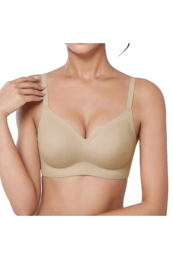 Women’s High Quality Jacquard Honeycomb Bra – Large Bust Reducer, Anti‑Droop, Semi‑Fixed Cup, Back Smoothing Beige L